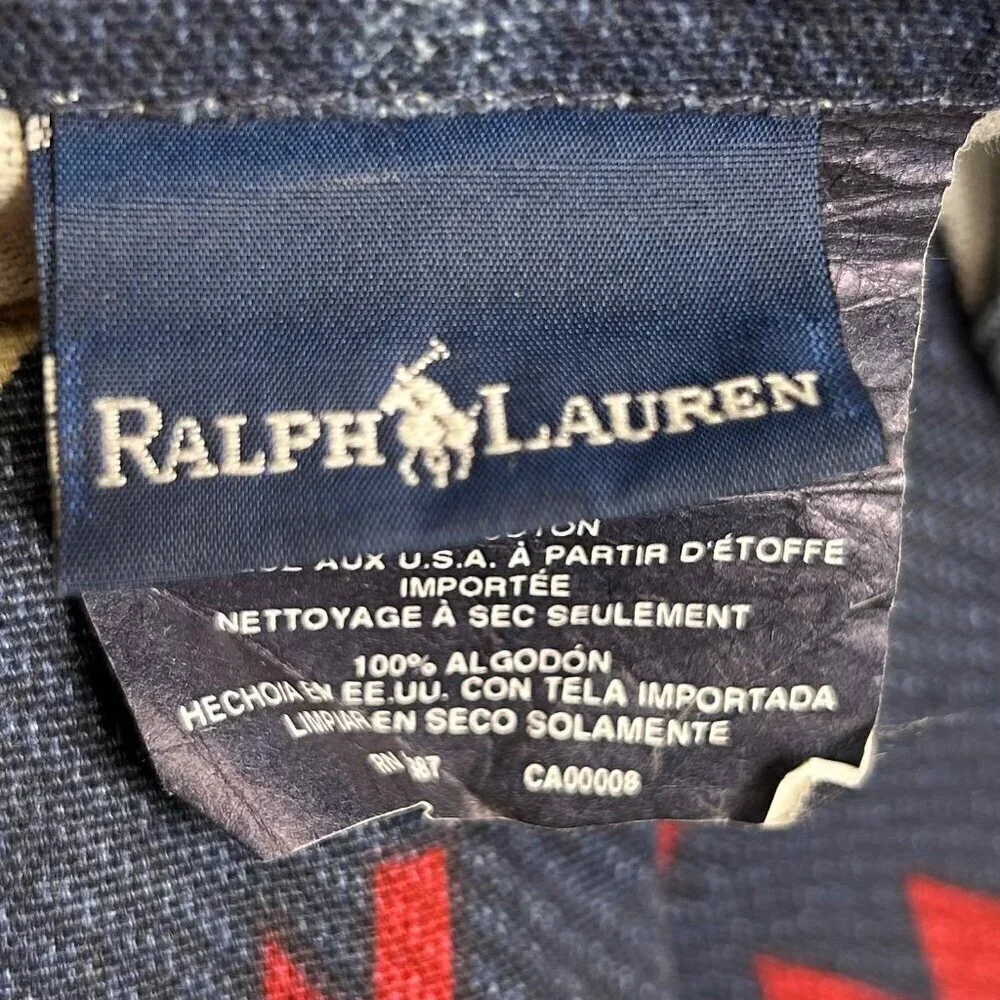 Ralph Lauren Cartwright Blue Aztec Pillow Shams Valance VTG Set of 4